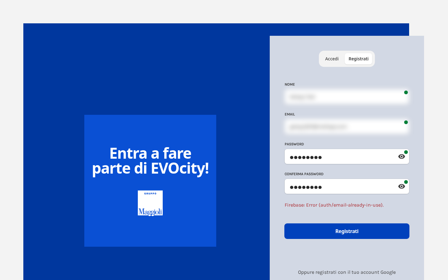 Errore email già registrata
