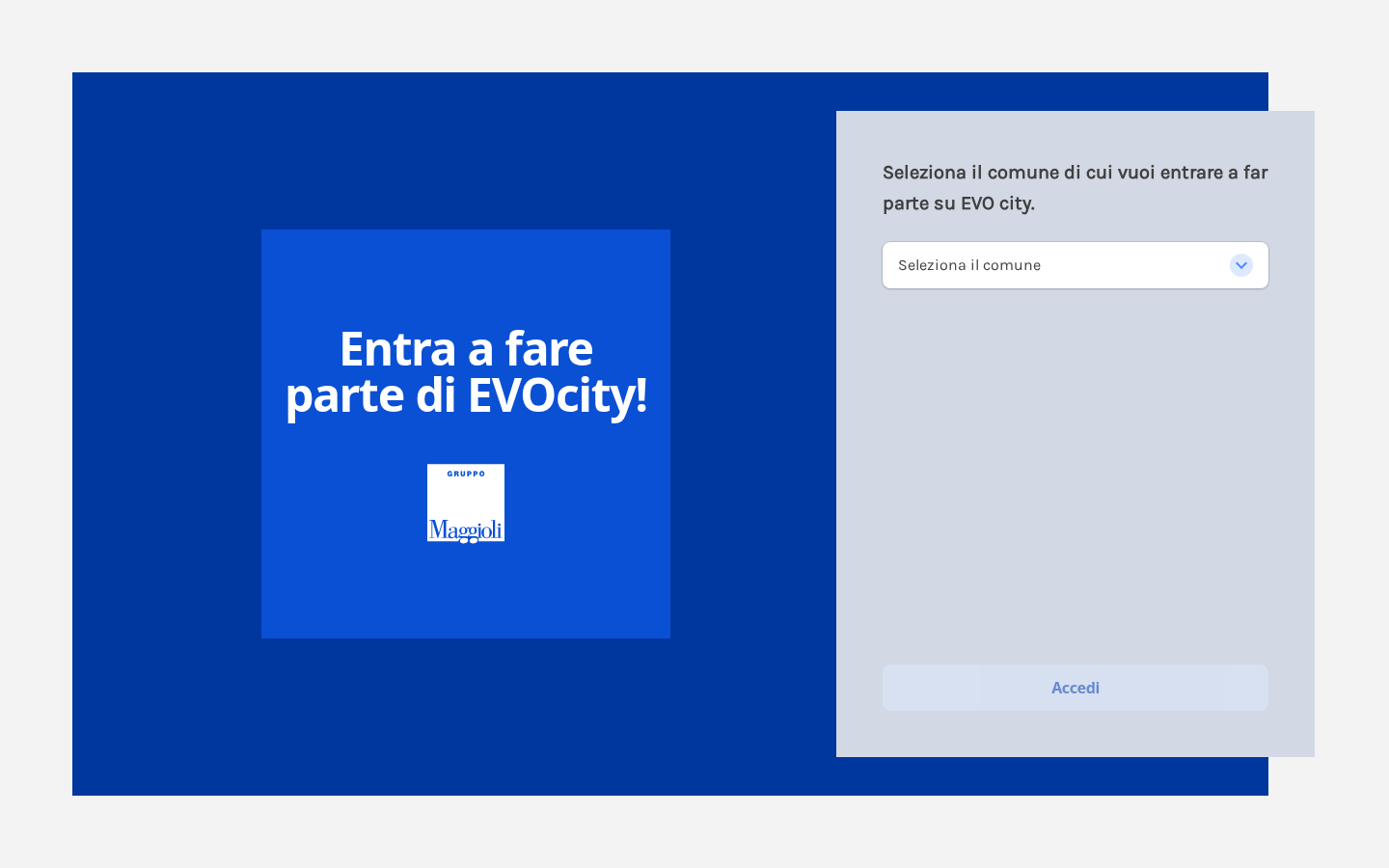 Schermata di scelta del Comune