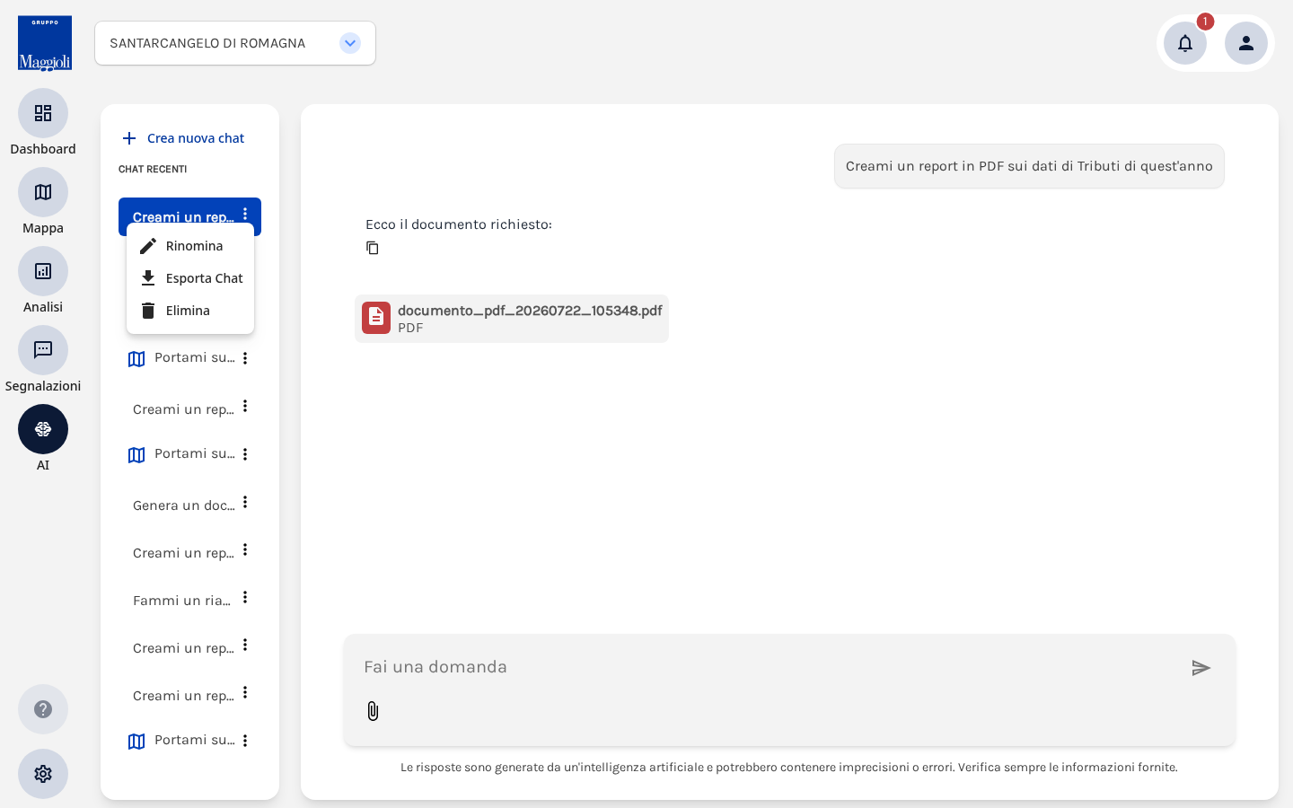 Menu di una chat con l'opzione Esporta Chat