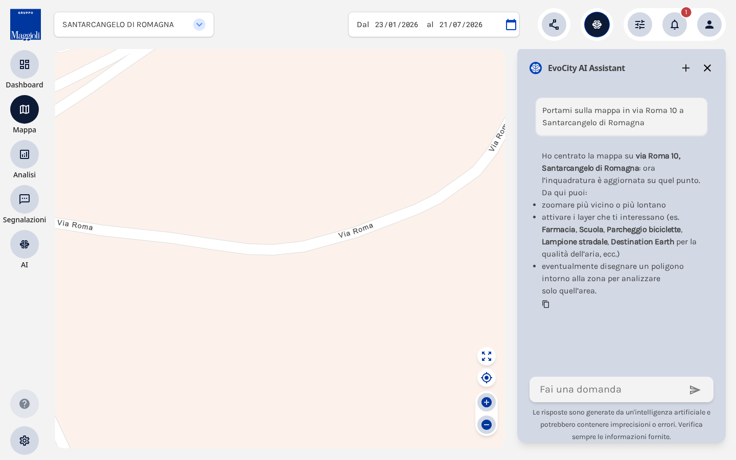 Mappa spostata su un indirizzo tramite l'Assistente AI
